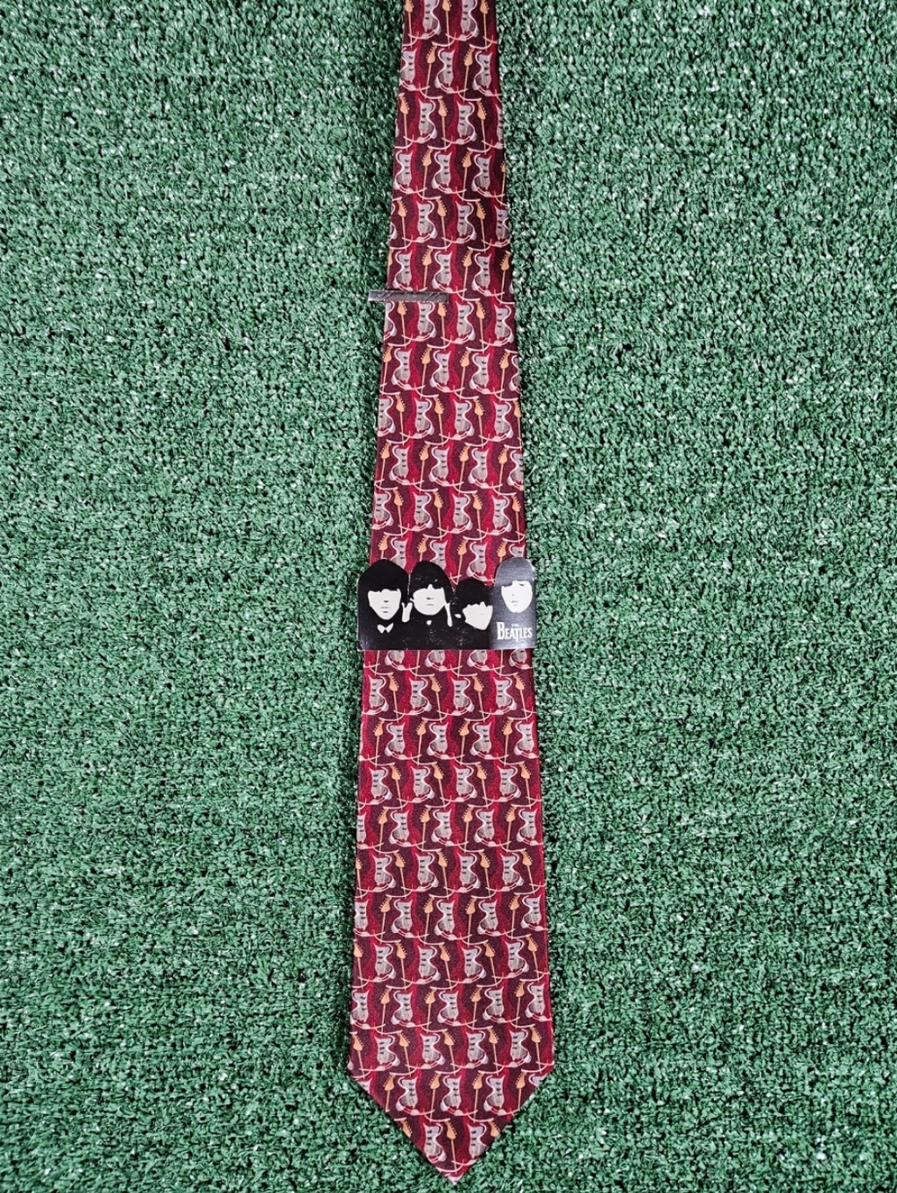 NWT The Beatles Red Patterned Silk Tie - Classic Band Design